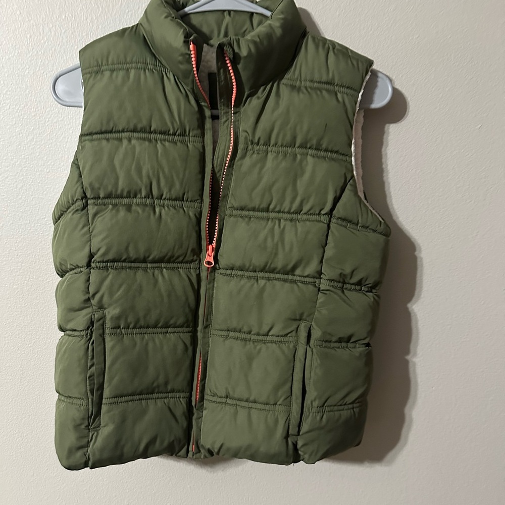 GAP Kids Olive Green Puffer Vest with Sherpa Lining